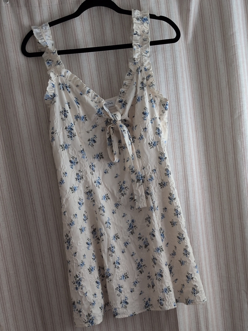 emory park Cream Mini Dress with Blue Floral Tie-Front